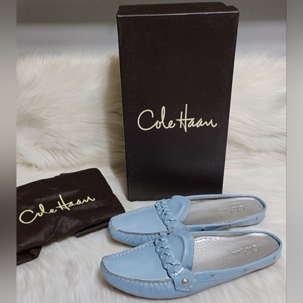 (BX84) Cole Haan Arie Light Blue Braided Strap & Stud Detail Loafers